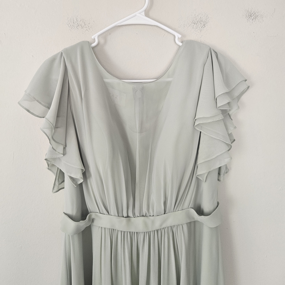 Azazie Maternity Dusty Sage Ruffle Sleeve Maxi Dress Size A14 - Picture 4 of 8